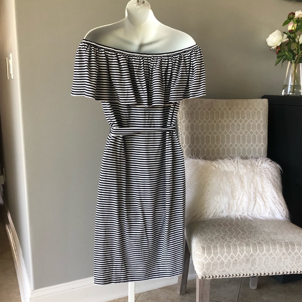 Tommy Hilfiger Navy Striped off Shoulder dress s - Picture 2 of 3